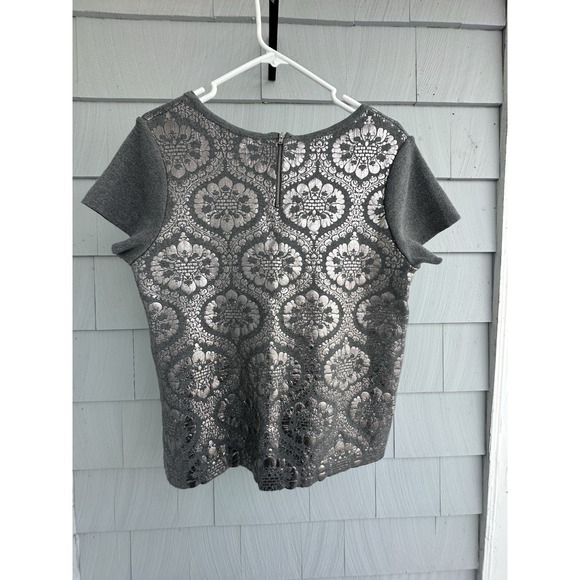 Anthropologie Moth Drawing Room Foil Print Short Sleeve Cotton Sweater M - Picture 3 of 7
